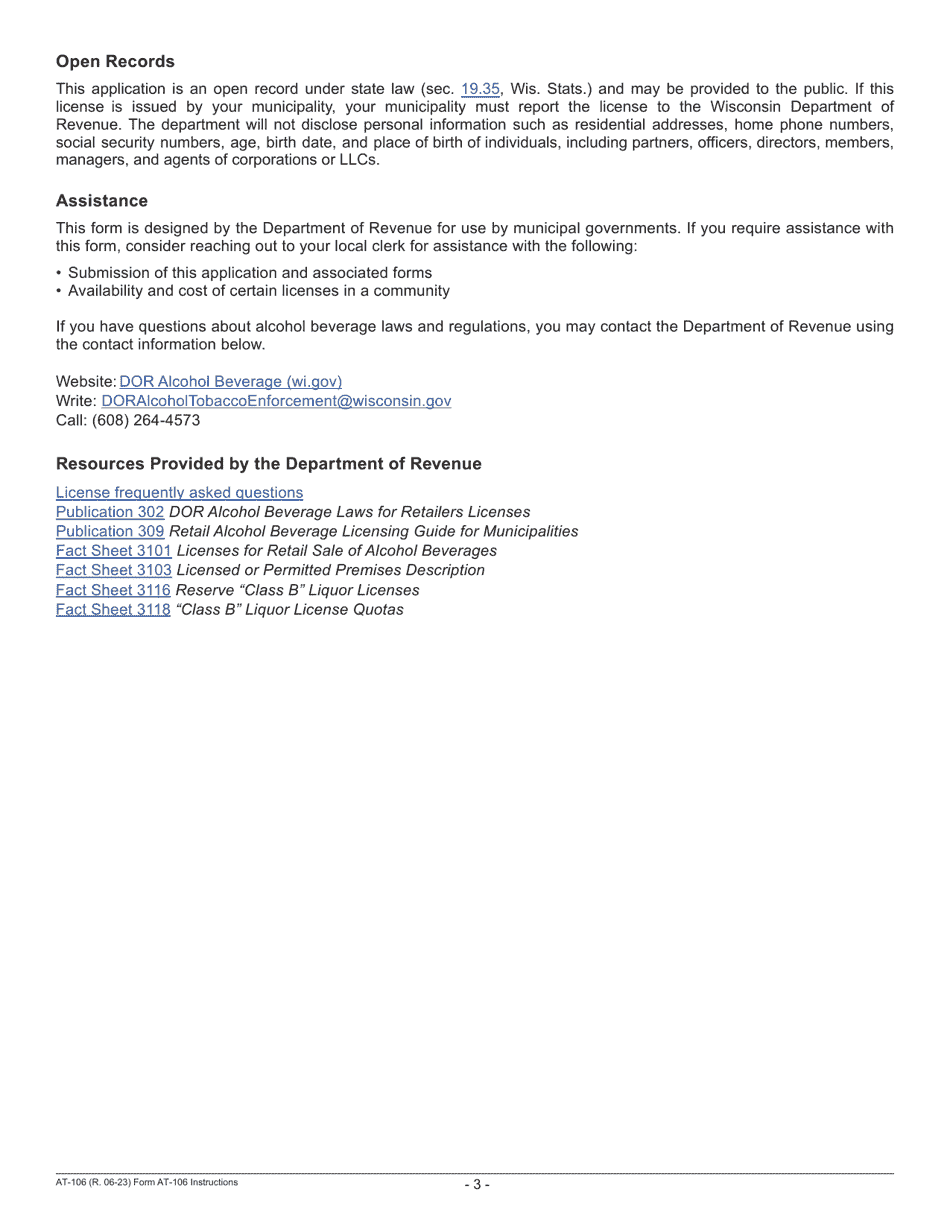 Form AT-106 Original Alcohol Beverage License Application - Wisconsin, Page 5