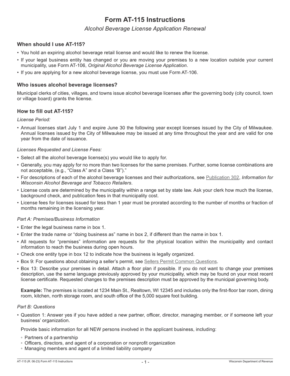 Form AT-115 Renewal Alcohol Beverage License Application - Wisconsin, Page 3