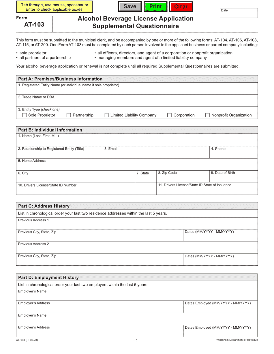 Form AT103 Download Fillable PDF or Fill Online Alcohol Beverage