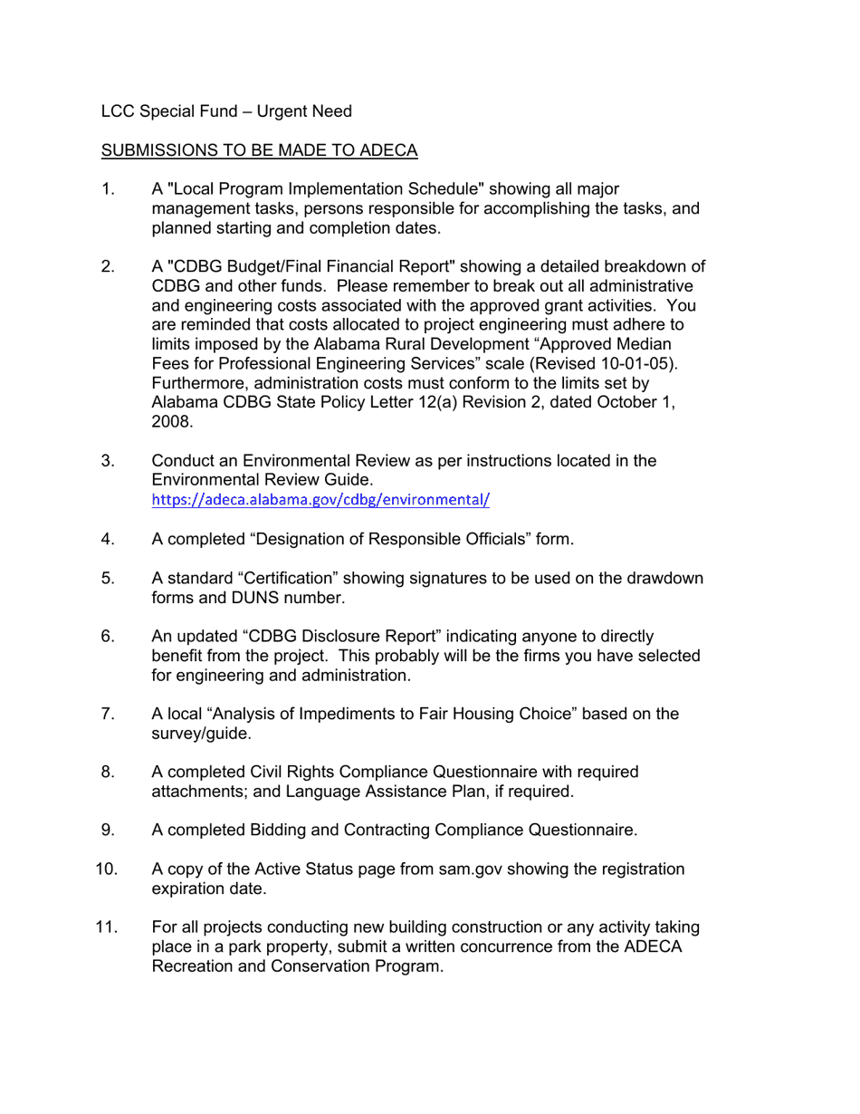 Letter of Conditional Commitment Checklist - Urgent Need Applications - Alabama, Page 1