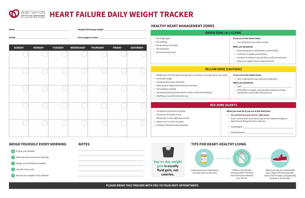 Heart Failure Daily Weight Tracker Template