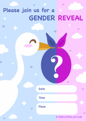 Document preview: Gender Reveal Invitation Template - Stork