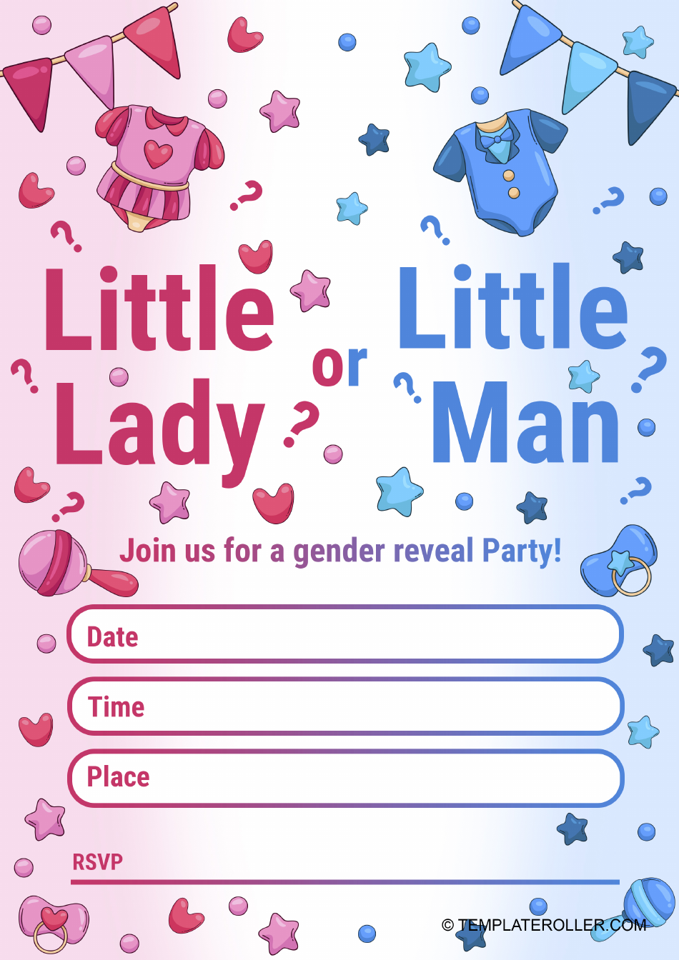 Gender Reveal Invitation Template - Pink and Blue
