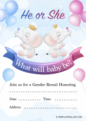 Document preview: Gender Reveal Invitation Template - Elephants