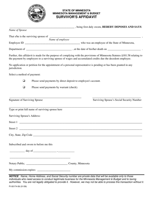 Form FI-00174-06 Survivor's Affidavit - Minnesota