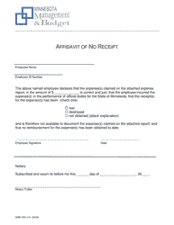 Document preview: Form MMB-00612-01 Affidavit of No Receipt - Minnesota