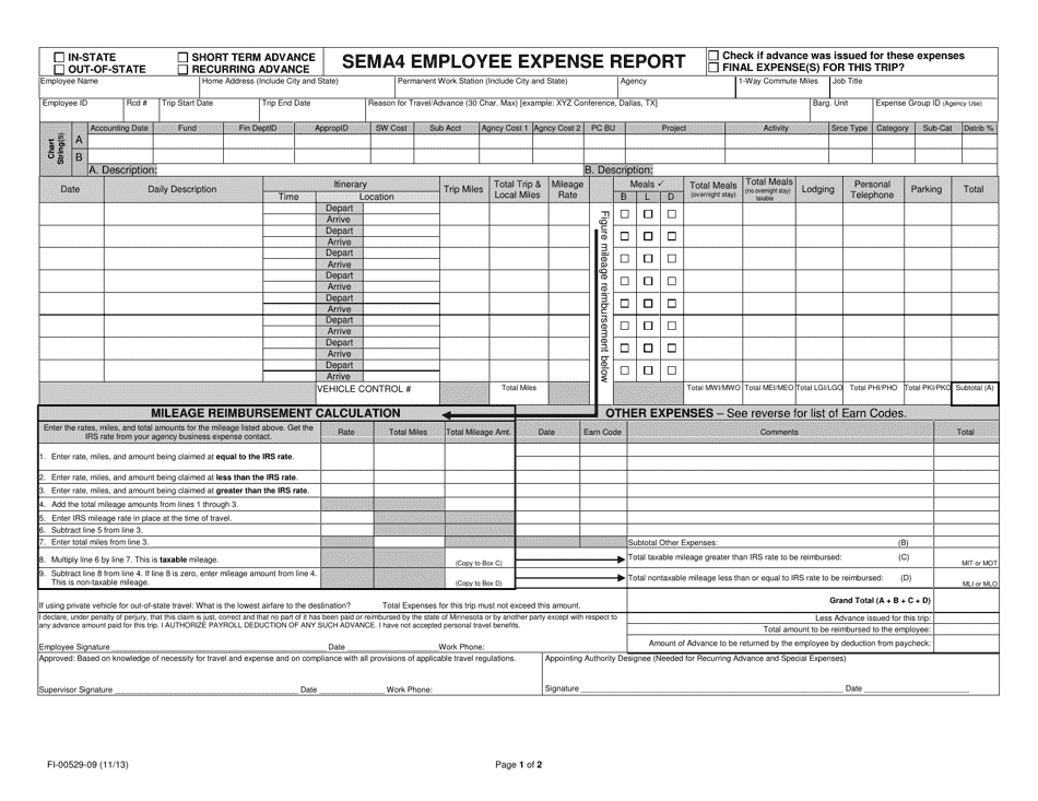 Form FI-00529-09 Sema4 Employee Expense Report - Minnesota, Page 1