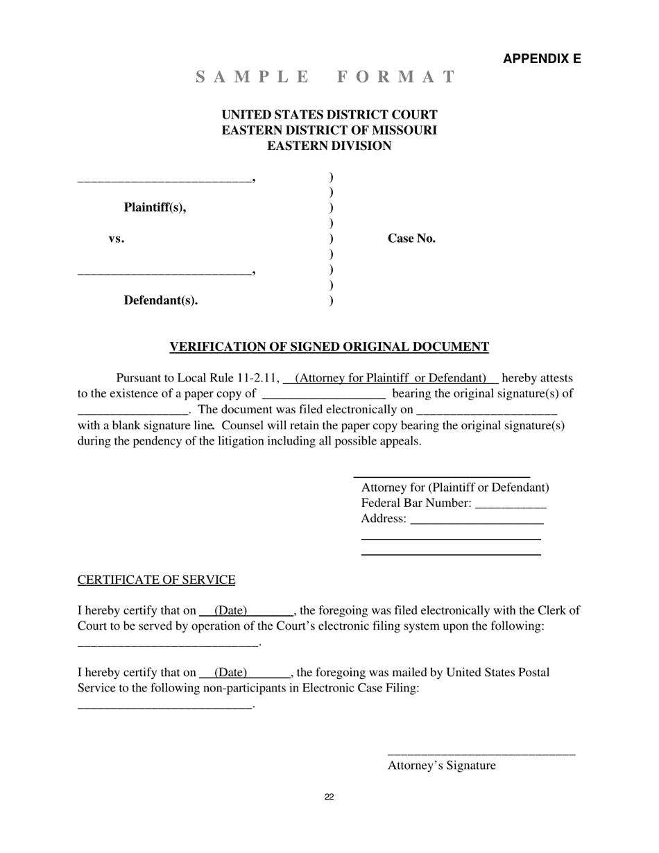 Form MOED-0009 Appendix E Verification of Signed Original Document - Missouri, Page 1
