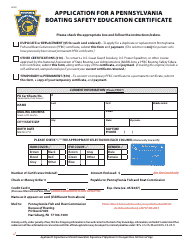 Document preview: Application for a Pennsylvania Boating Safety Education Certificate - Pennsylvania