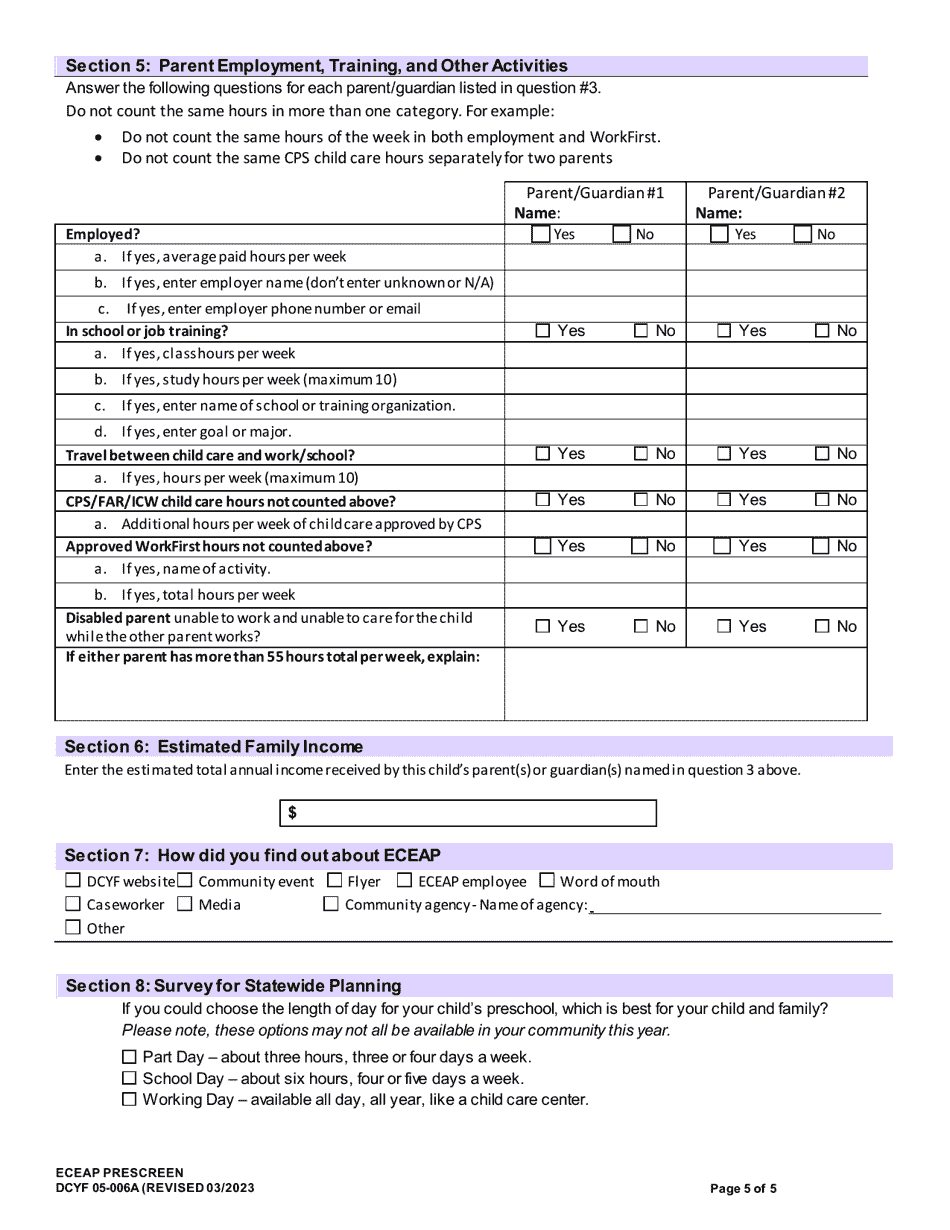 DCYF Form 05-006A Eceap Prescreen - Washington, Page 5