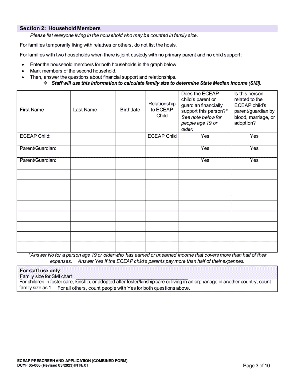 DCYF Form 05-006 Eceap Pre-screen  Application (Combined Form) - Washington, Page 3