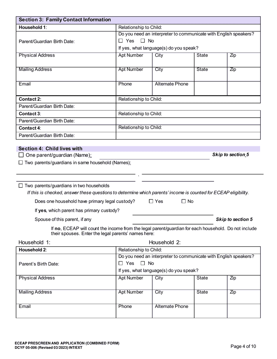 DCYF Form 05-006 Eceap Pre-screen  Application (Combined Form) - Washington, Page 4