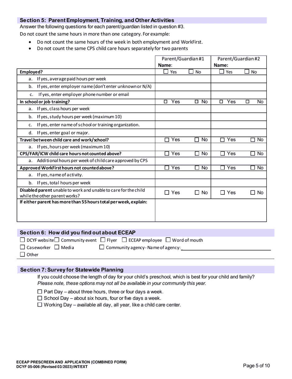 DCYF Form 05-006 Eceap Pre-screen  Application (Combined Form) - Washington, Page 5