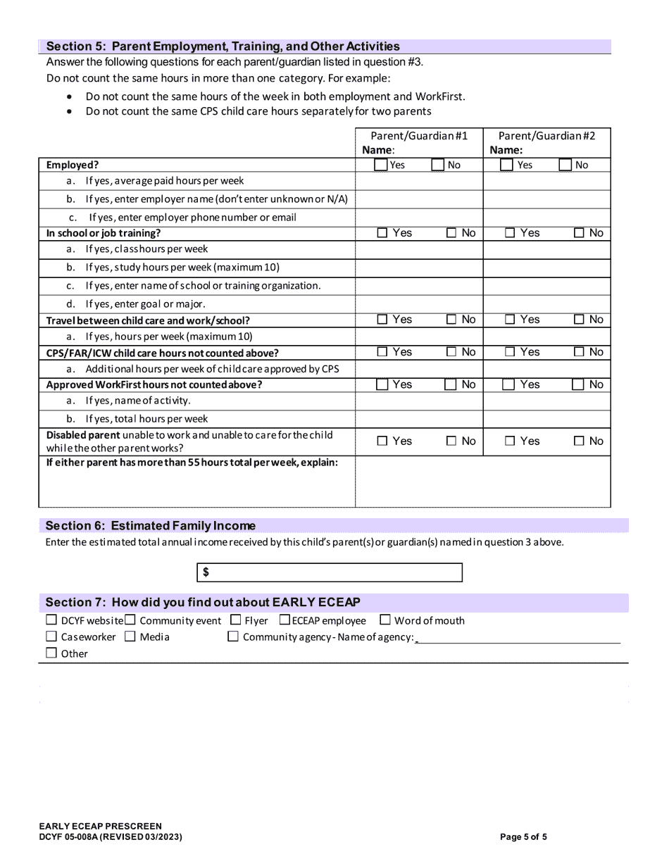 DCYF Form 05-008A Early Eceap Prescreen - Washington, Page 5