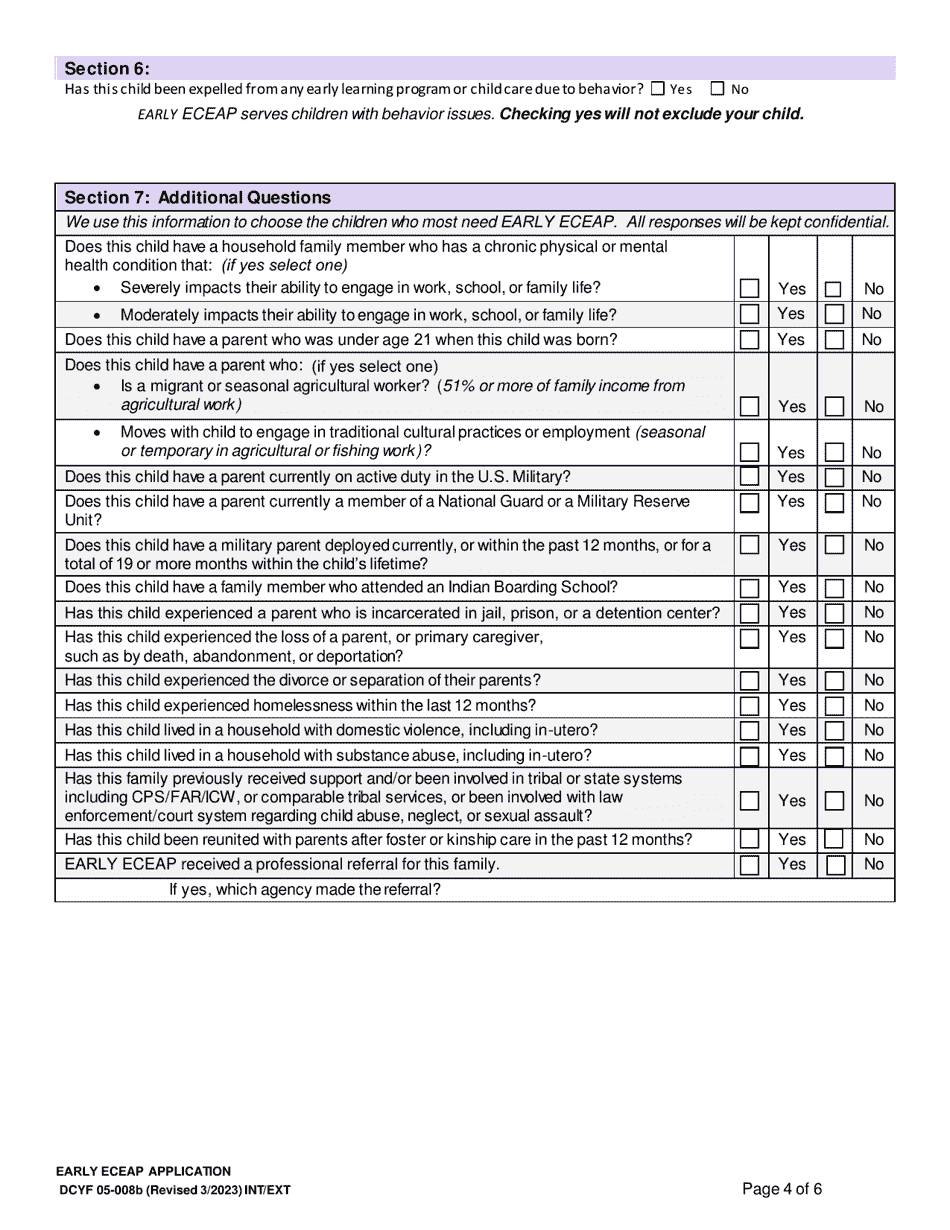 DCYF Form 05-008B Early Eceap Application - Washington, Page 4