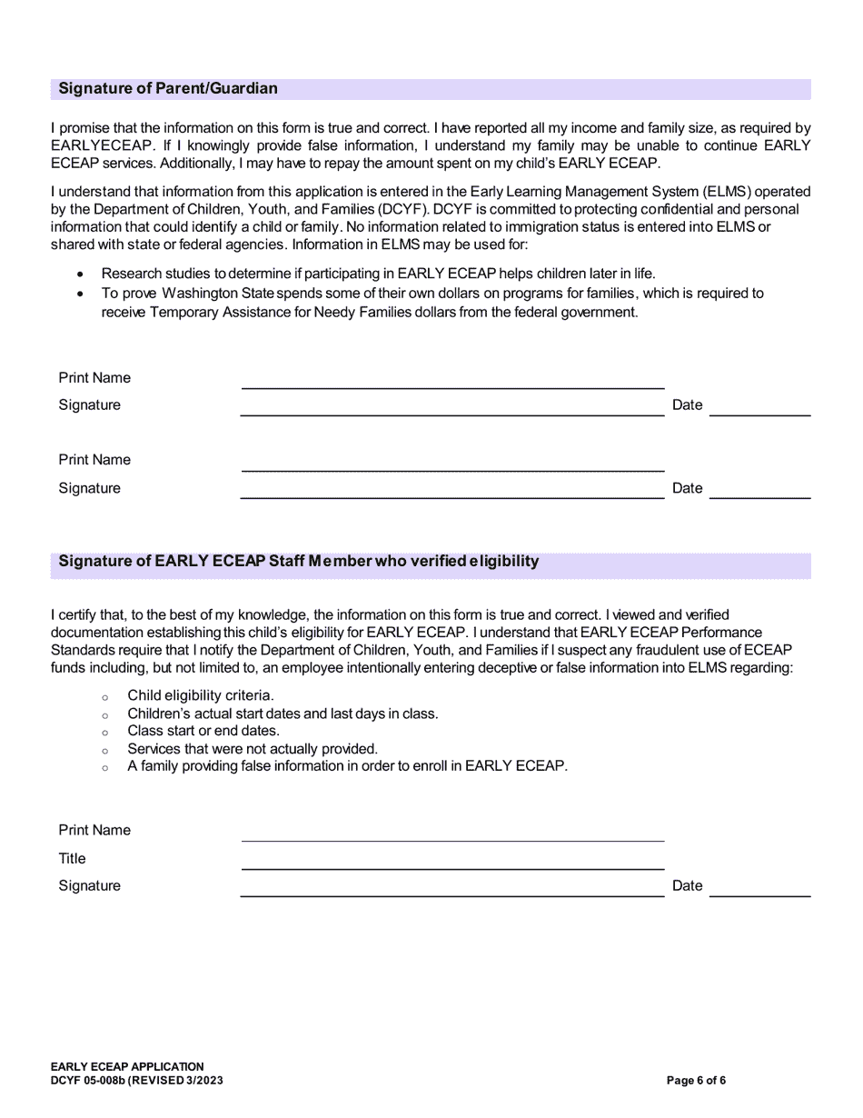 DCYF Form 05-008B Early Eceap Application - Washington, Page 6