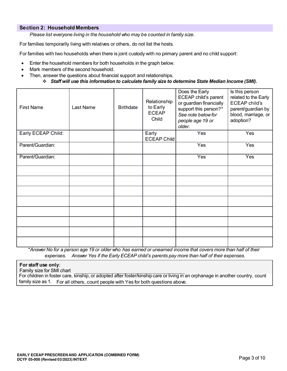 DCYF Form 05-008 Early Eceap Prescreen  Application (Combined Form) - Washington, Page 3
