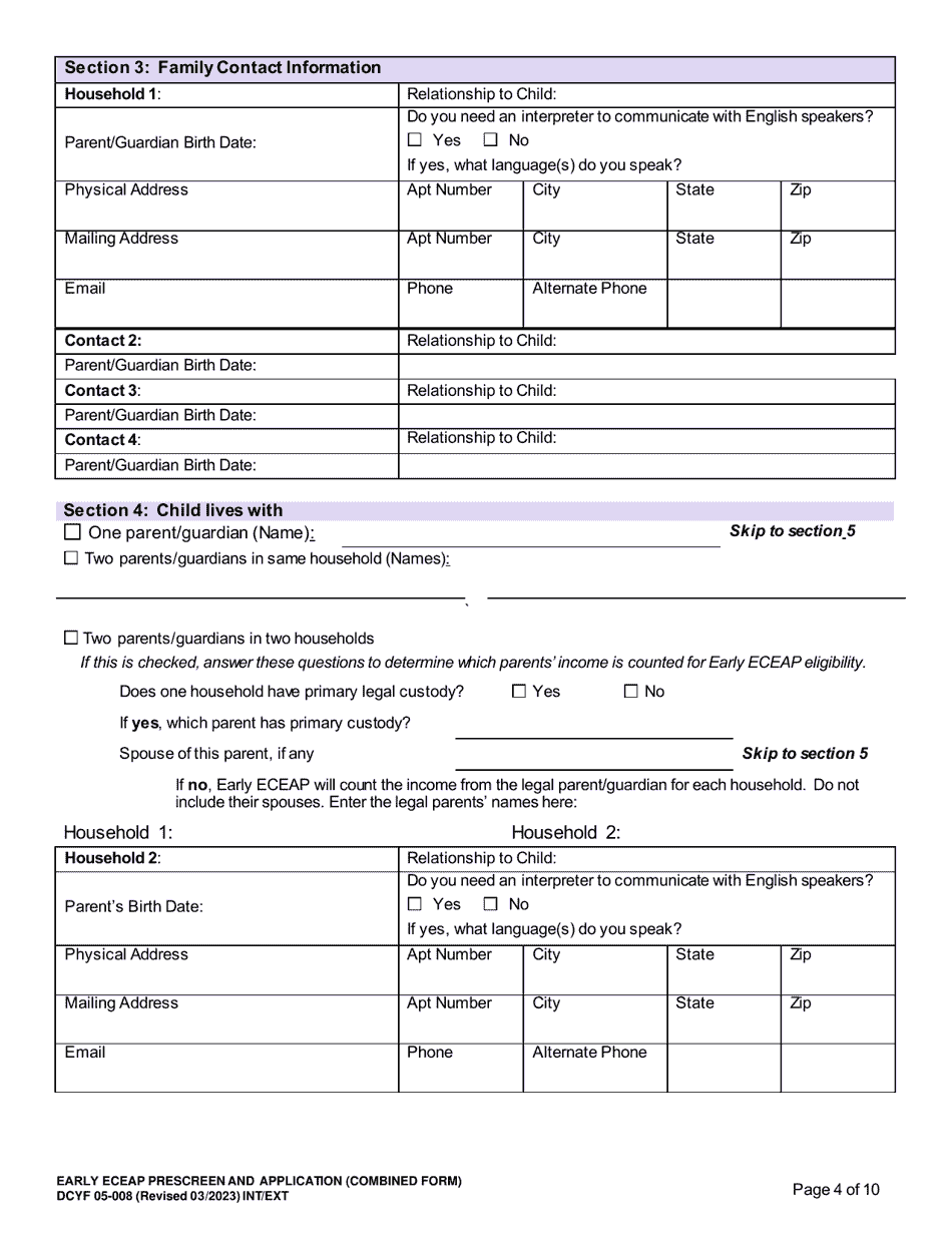 DCYF Form 05-008 Early Eceap Prescreen  Application (Combined Form) - Washington, Page 4