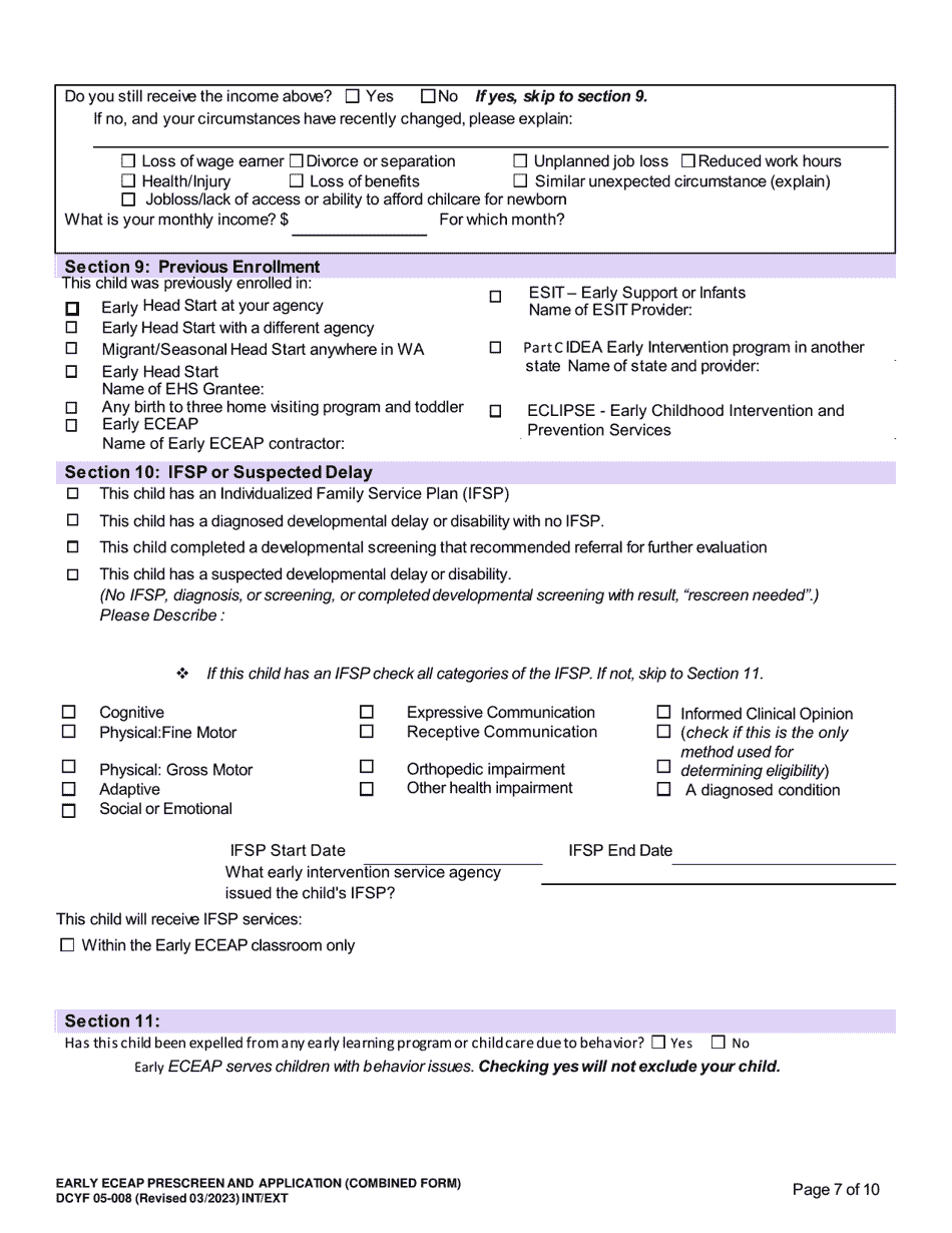 DCYF Form 05-008 Early Eceap Prescreen  Application (Combined Form) - Washington, Page 7