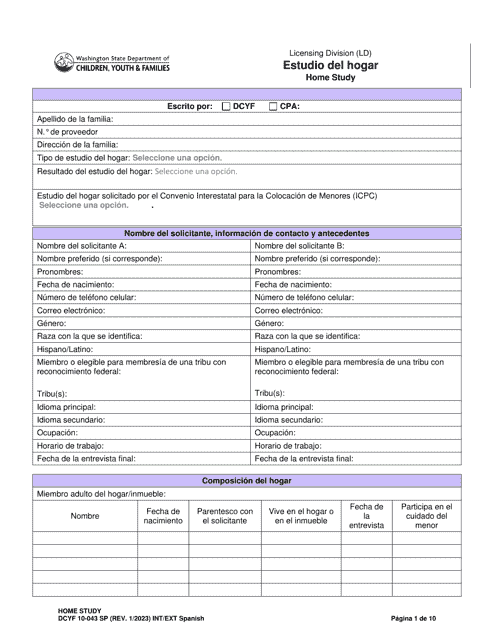 DCYF Formulario 10-043  Printable Pdf