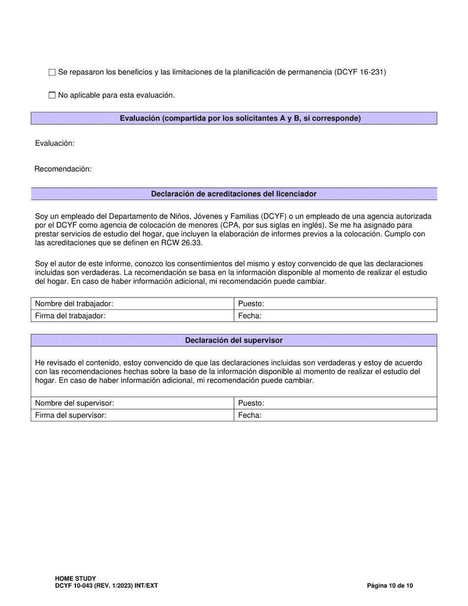 DCYF Formulario 10-043 Estudio Del Hogar - Washington (Spanish), Page 10