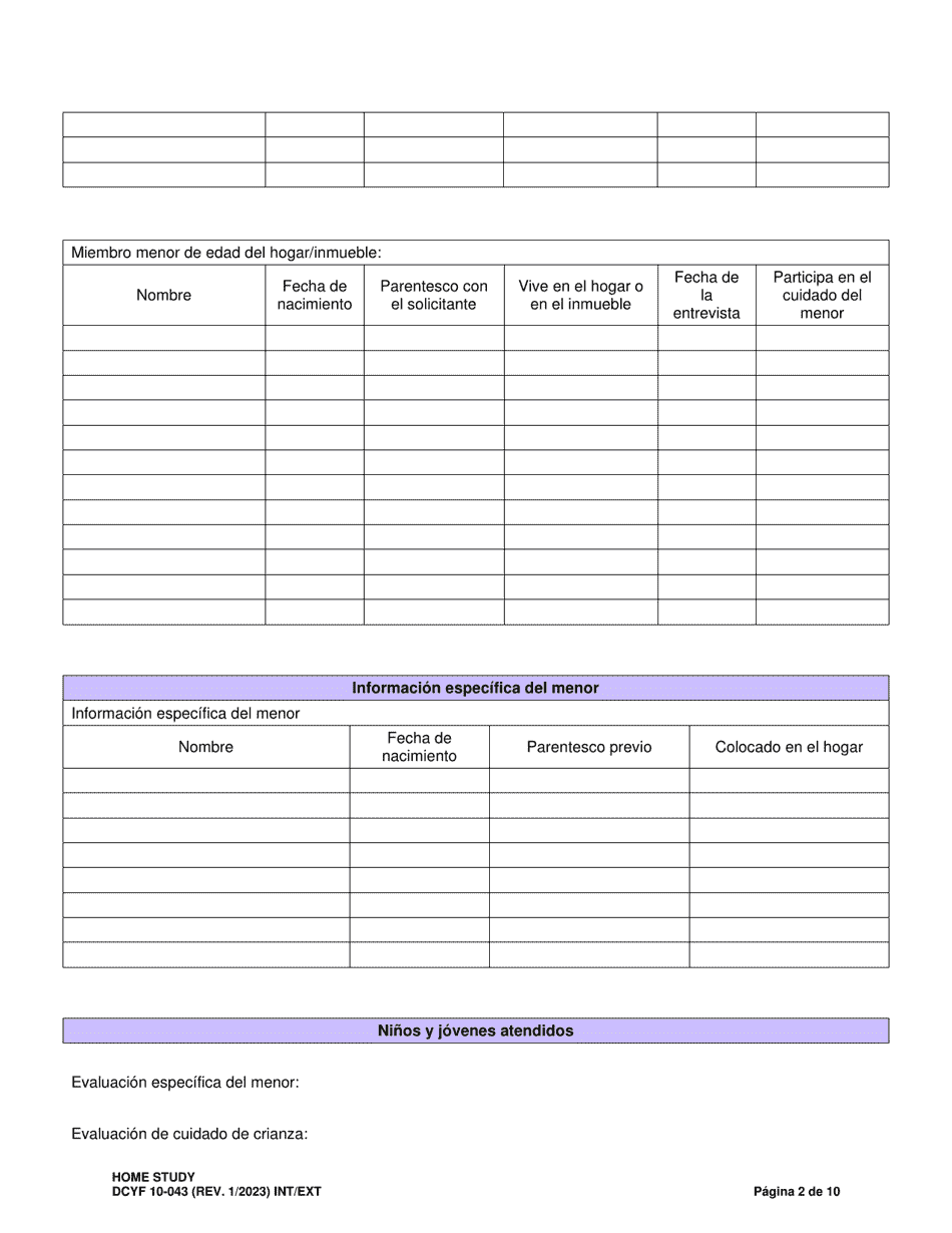 DCYF Formulario 10-043 Estudio Del Hogar - Washington (Spanish), Page 2
