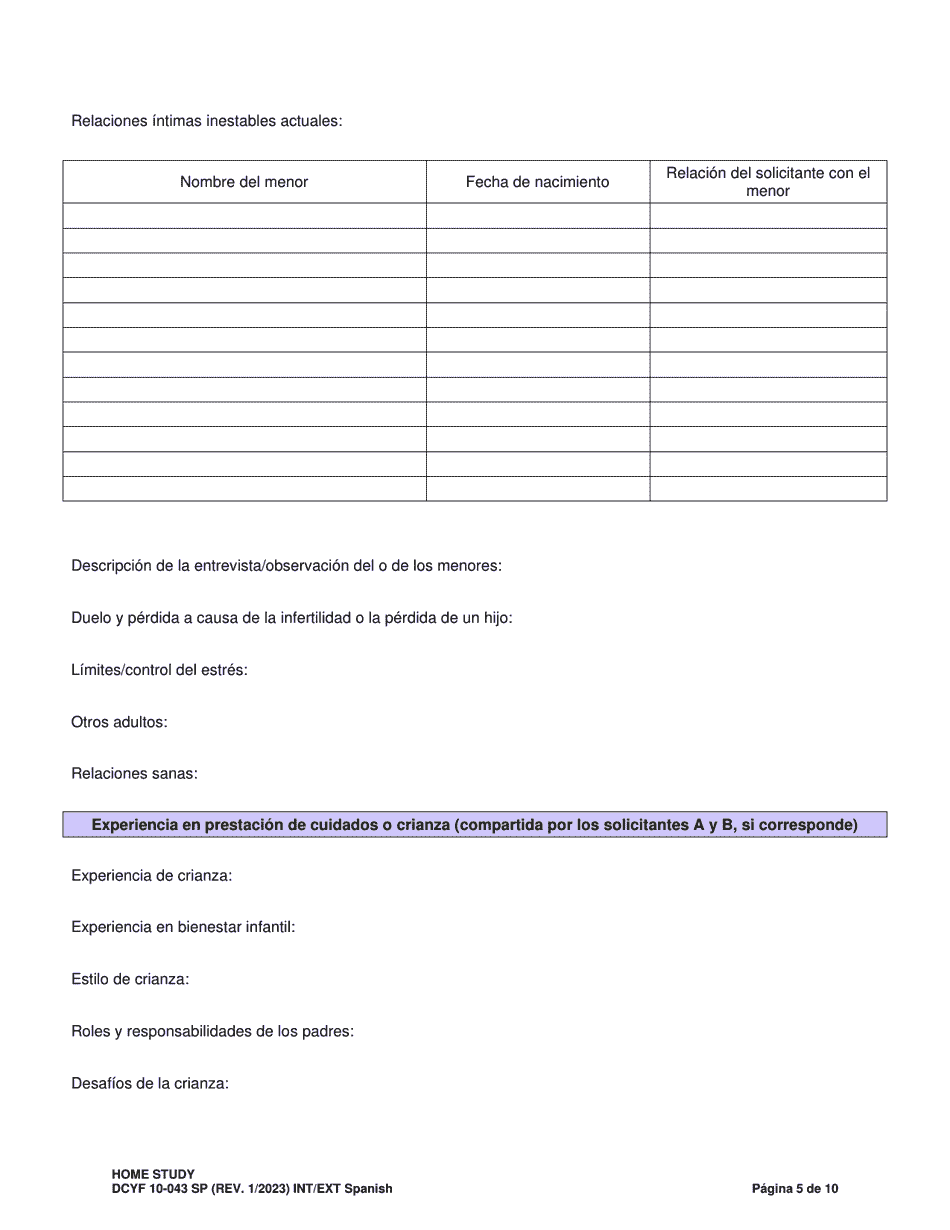 DCYF Formulario 10-043 Estudio Del Hogar - Washington (Spanish), Page 5