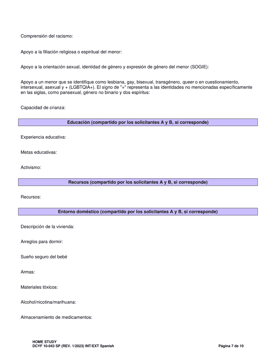 DCYF Formulario 10-043 Estudio Del Hogar - Washington (Spanish), Page 7