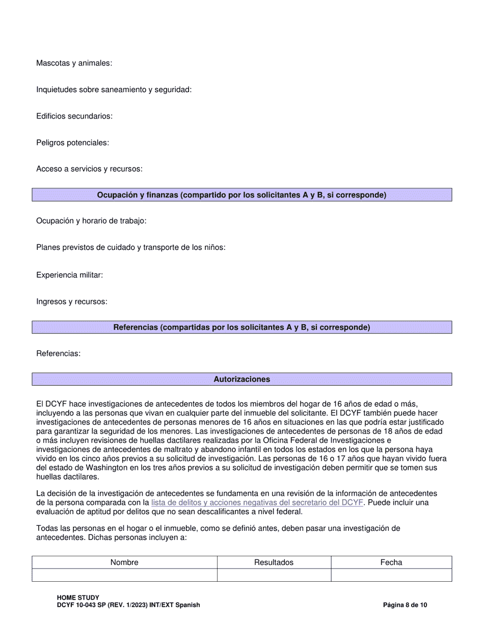 DCYF Formulario 10-043 Estudio Del Hogar - Washington (Spanish), Page 8