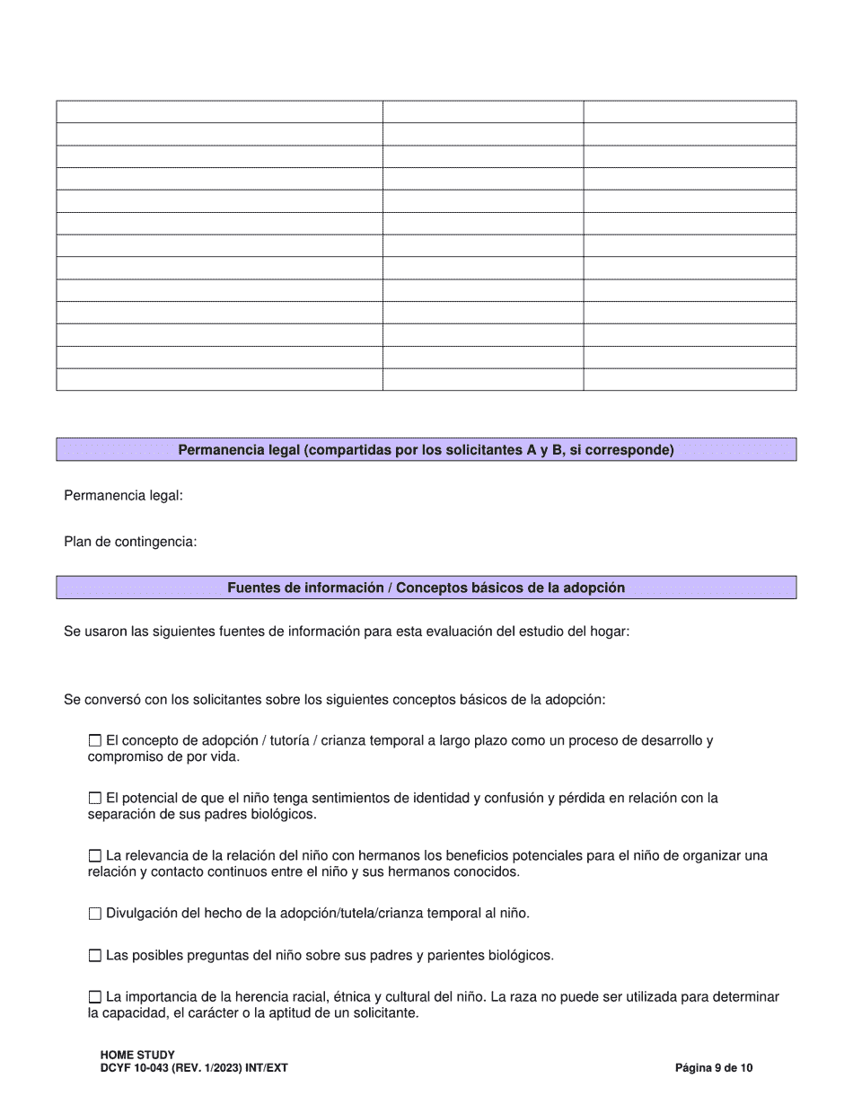 DCYF Formulario 10-043 Estudio Del Hogar - Washington (Spanish), Page 9