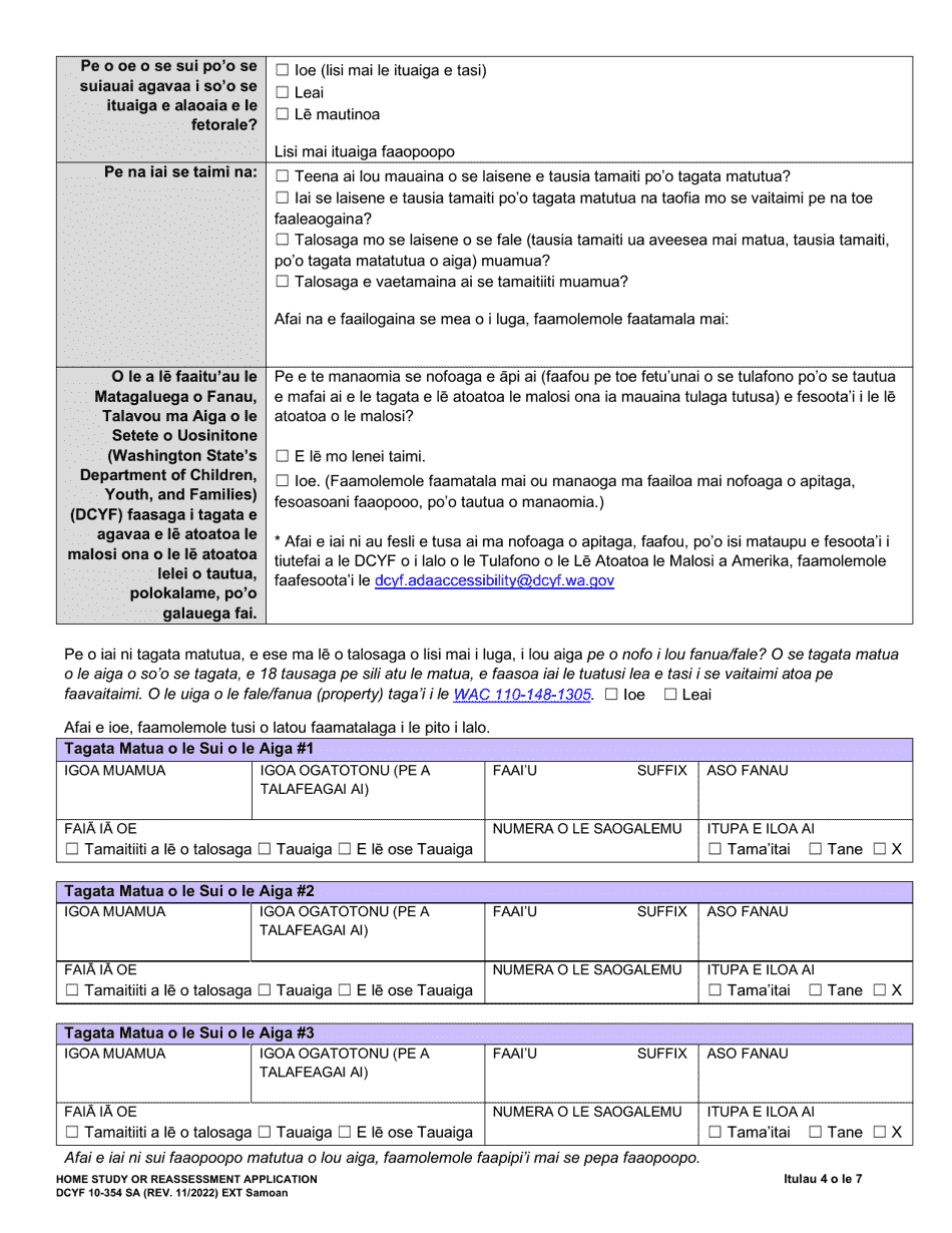 DCYF Form 10-354 Home Study or Reassessment Application - Washington (Samoan), Page 4