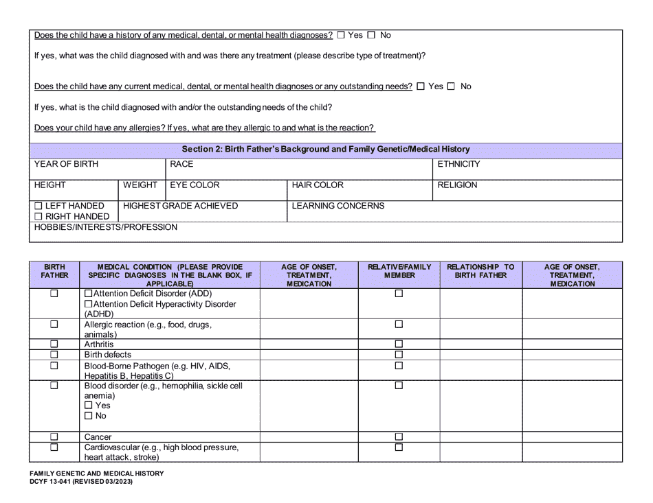 DCYF Form 13-041 Family Genetic and Medical History - Washington, Page 5