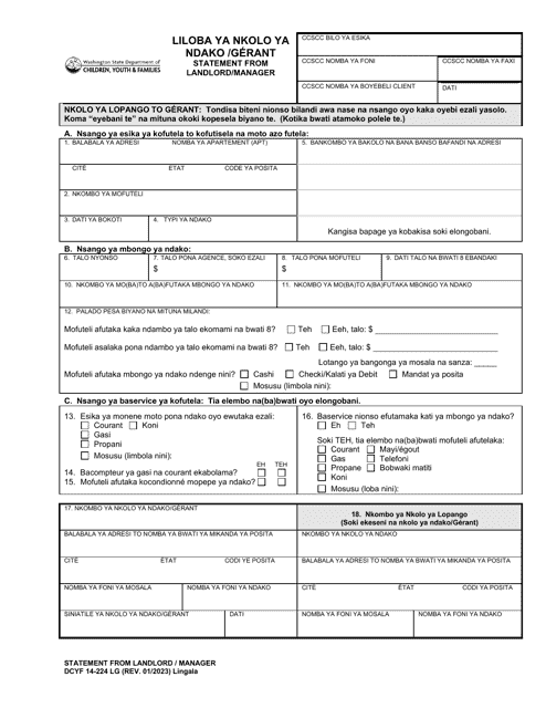 DCYF Form 14-224 Statement From Landlord/Manager - Washington (Lingala)