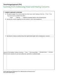 Document preview: DCYF Form 23-007 Three-Pronged Approach (Tpa) Summary Form Addressing Vision and Hearing Concerns - Washington