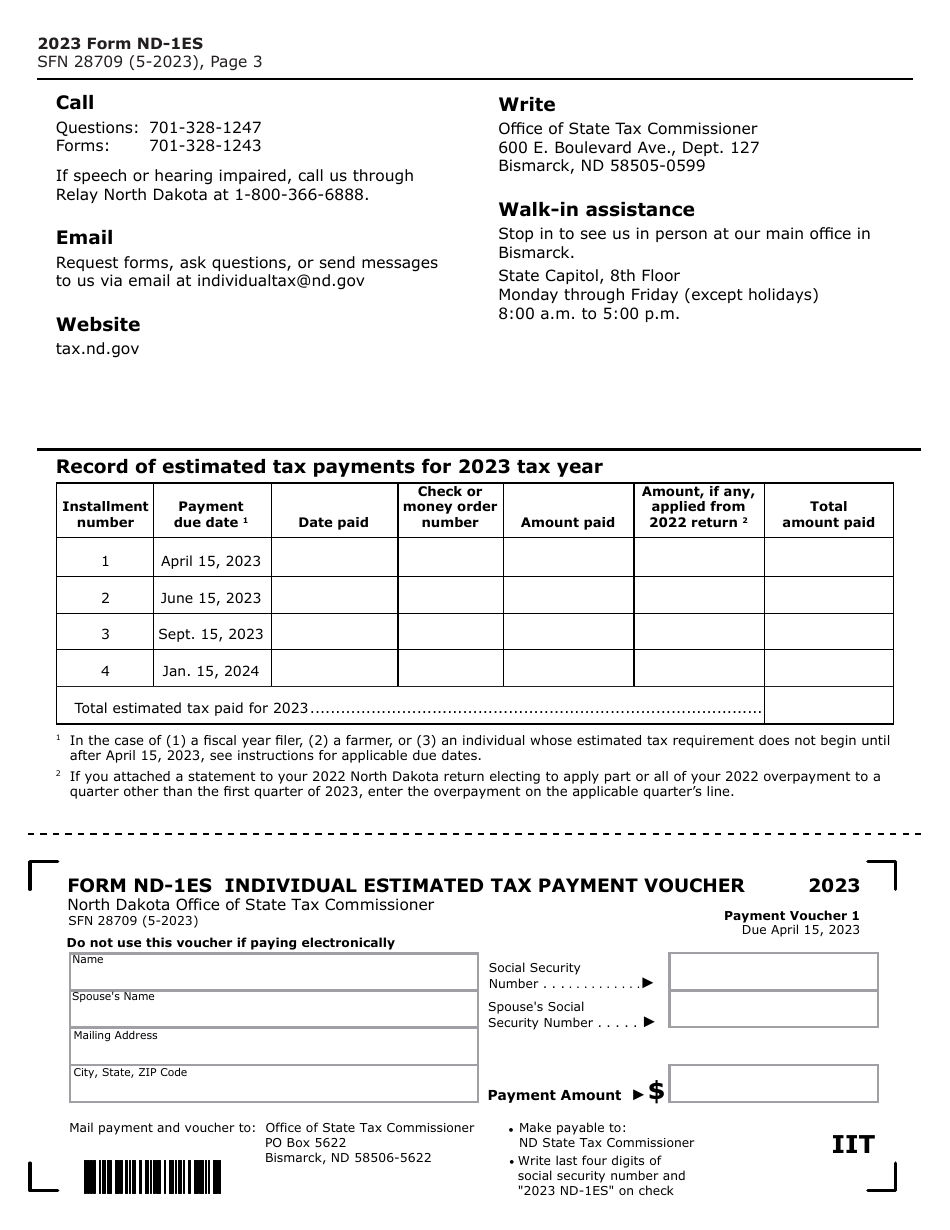 Form ND-1ES (SFN28709) Estimated Income Tax - Individuals - North Dakota, Page 3