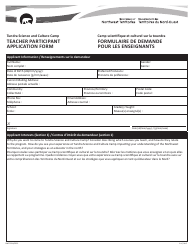 Form NWT9324 Teacher Participant Application Form - Northwest Territories, Canada (English/French)