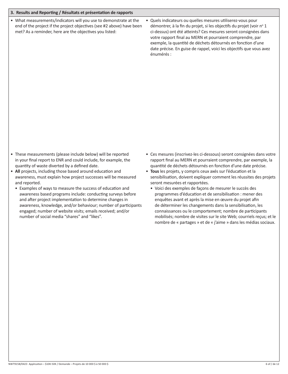 Form NWT9158 Waste Reduction and Recycling Initiative - $10k-50k Application Form - for Projects More Than $10,000 - Northwest Territories, Canada (English / French), Page 6