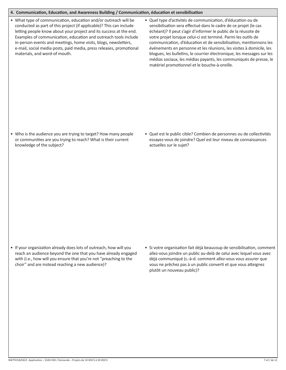 Form NWT9158 Waste Reduction and Recycling Initiative - $10k-50k Application Form - for Projects More Than $10,000 - Northwest Territories, Canada (English / French), Page 7