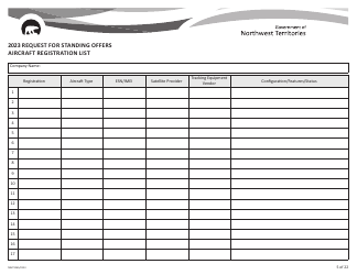 Document preview: Form NWT9265 Request for Standing Offers Aircraft Registration List - Northwest Territories, Canada