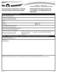Document preview: Form NWT9193 Covid Regional Harvesting, Training and Mentorship Support Program Application Form - Northwest Territories, Canada (English/French)