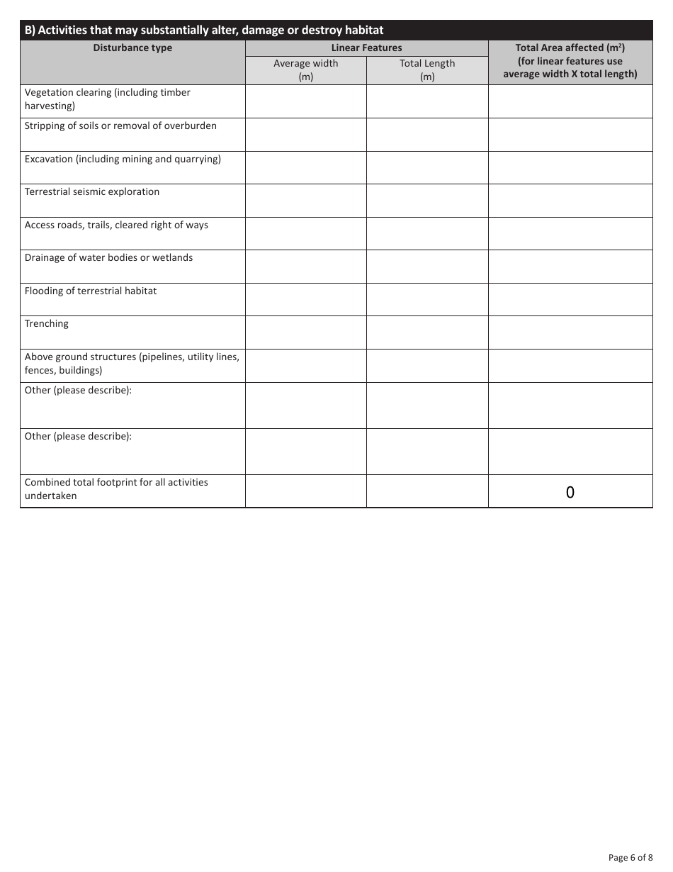 Wildlife Management and Monitoring Plan Screening Questionnaire - Northwest Territories, Canada, Page 8
