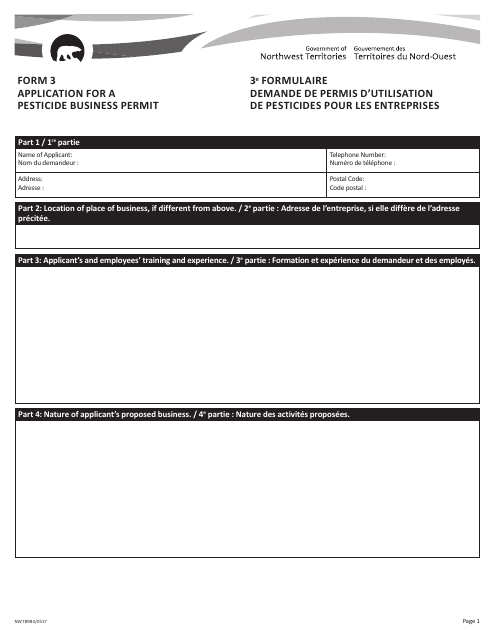 Form 3 (NWT8984) Application for a Pesticide Business Permit - Northwest Territories, Canada (English/French)