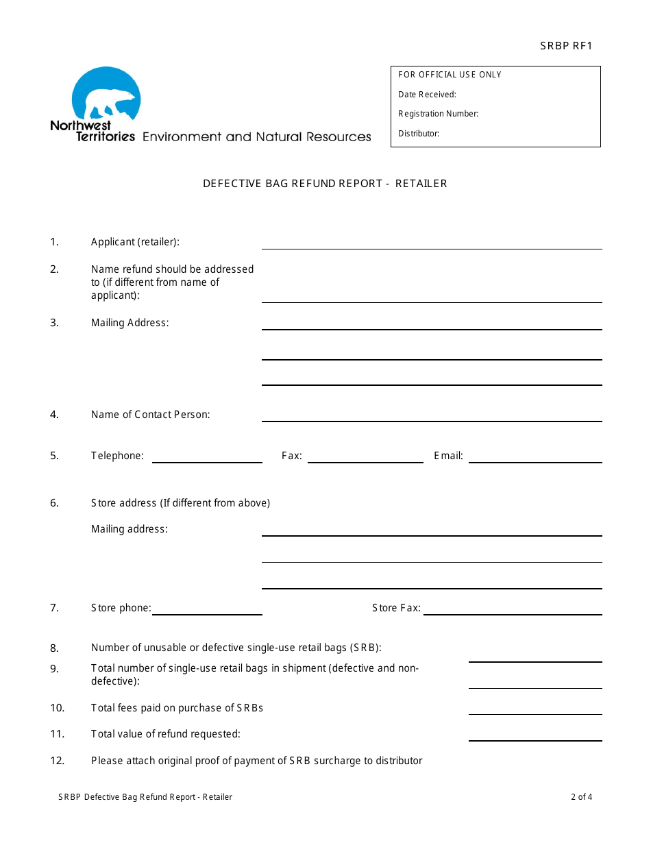 Form Srbp Rf1 Fill Out Sign Online And Download Printable Pdf Northwest Territories Canada 8596