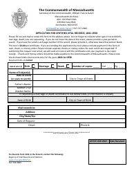 Document preview: Application for Certified Vital Records, 1841-1930 - Massachusetts