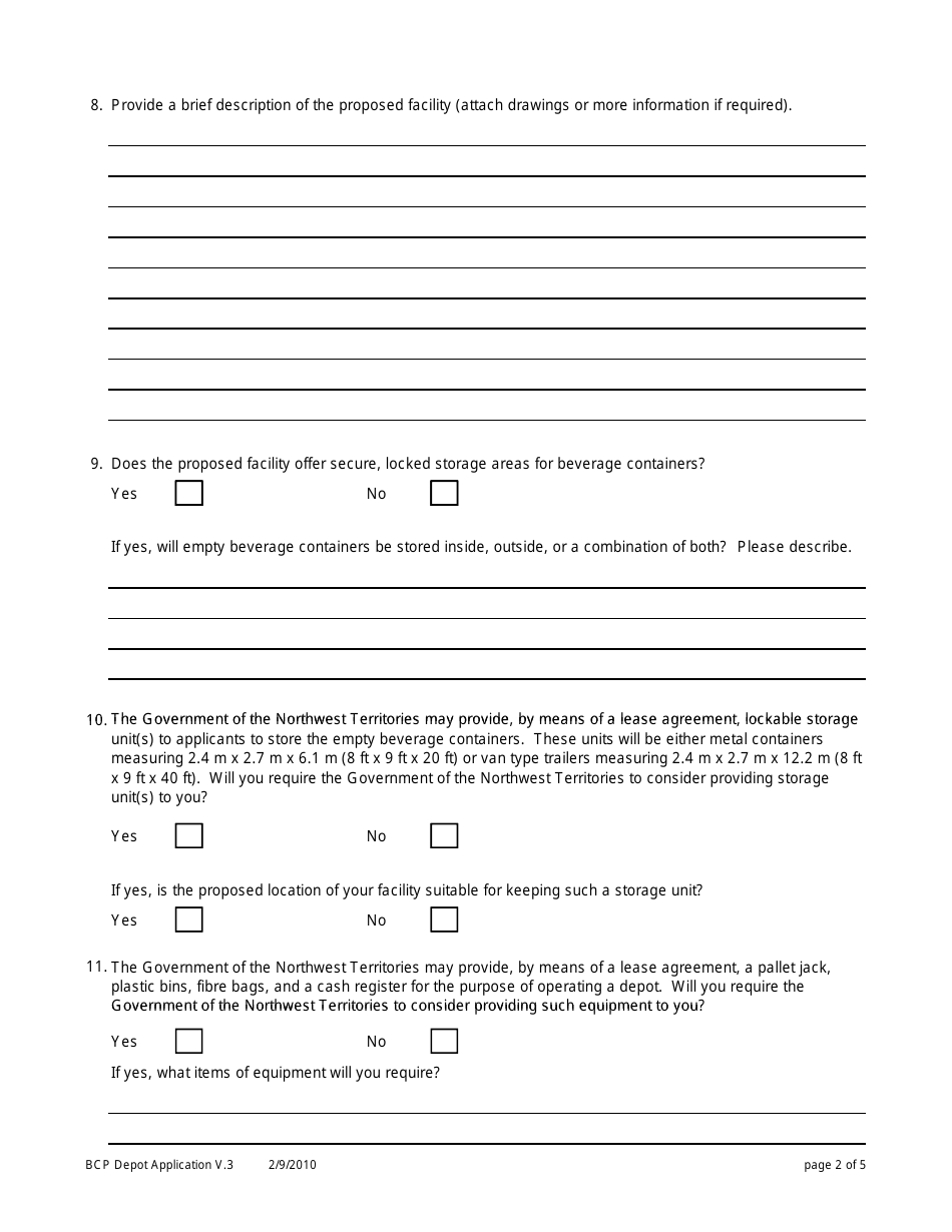 Application for a Beverage Container Depot Licence - Northwest Territories, Canada, Page 2