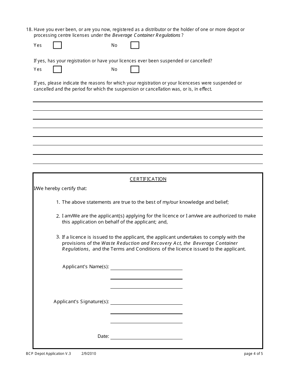 Application for a Beverage Container Depot Licence - Northwest Territories, Canada, Page 4