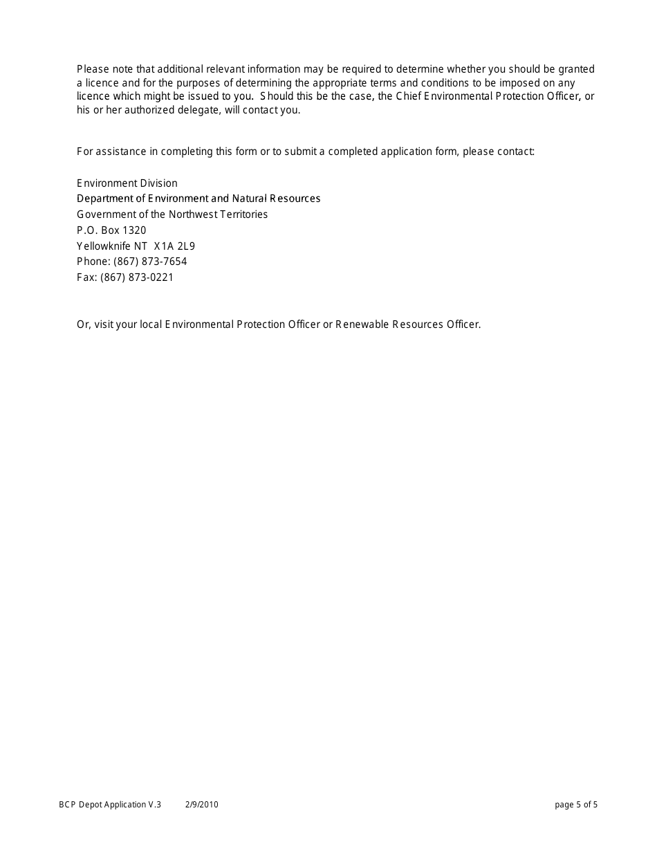 Application for a Beverage Container Depot Licence - Northwest Territories, Canada, Page 5