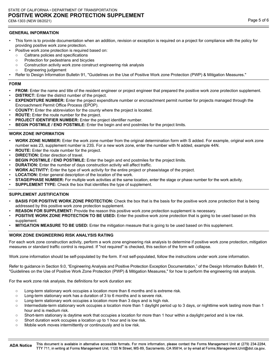 Form CEM-1303 Positive Work Zone Protection Supplement - California, Page 5