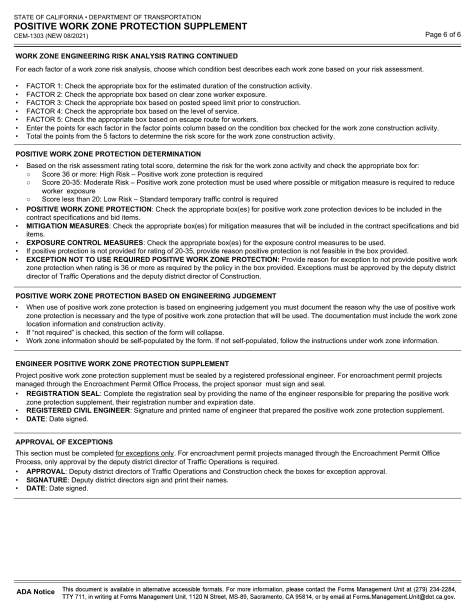 Form CEM-1303 Positive Work Zone Protection Supplement - California, Page 6