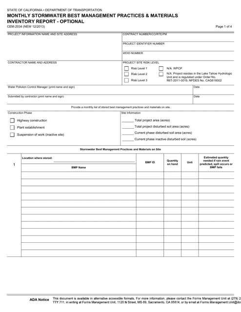 Form CEM-2034  Printable Pdf
